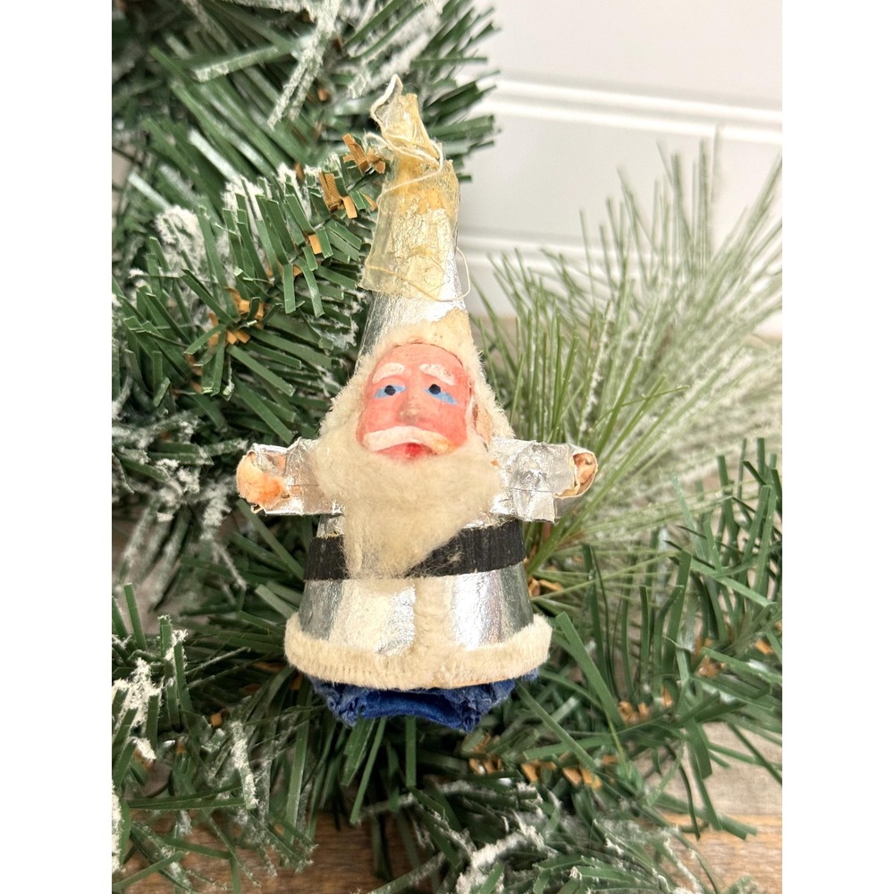Vintage Santa Gnome Ornament - Small Cone Decor